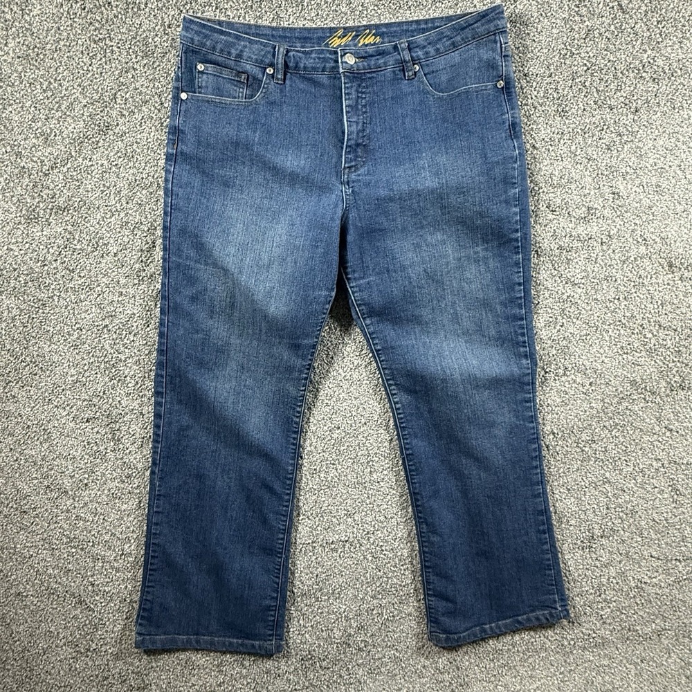 Bill Blass Womens 16 Bootcut Jeans Stretch Blue Denim Triangular Fit 38x29